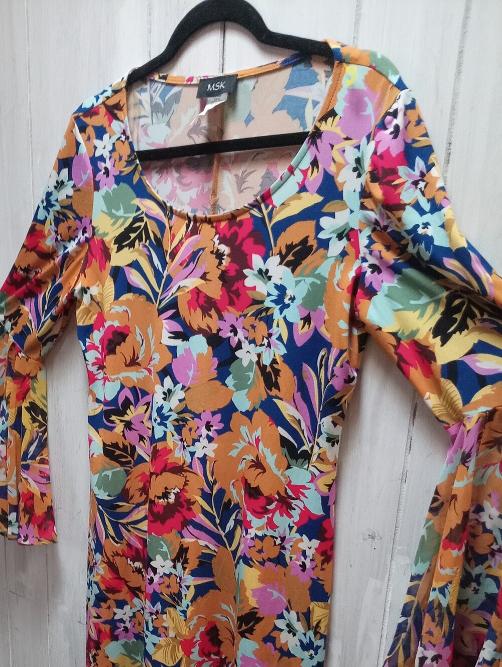 MSK Retro Floral Swing Mini Dress - Dramatic 1960s Bell Sleeves
